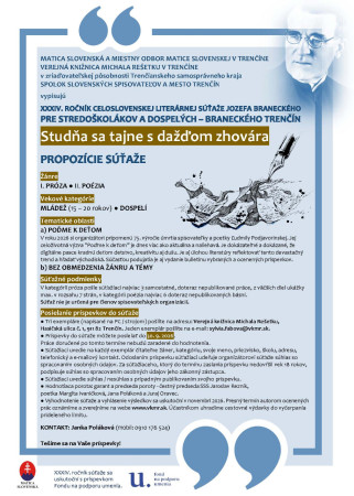 PROPOZÍCIE SÚŤAŽE – 34. ročník celoslovenskej literárnej súťaže Jozefa Braneckého Studňa sa tajne s dažďom zhovára (Uzávierka súťaže: do 30. 9. 2026)